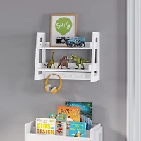 Kids 2-Tier Ladder Wall Shelf with Hooks - White
