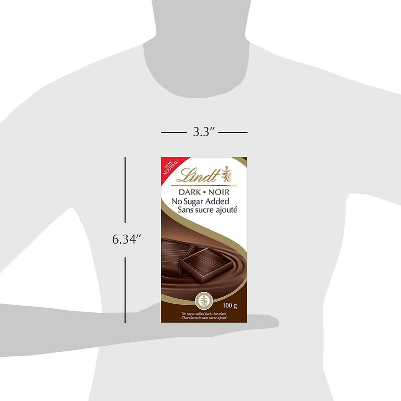 Chocolat noir Lindt sans sucre ajouté – Barre (100 g) 100g Barre, sans sucre ajouté