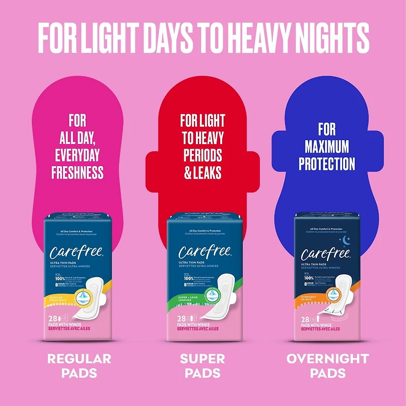 CAREFREE® Ultra Thin Pads, Regular Pads With Wings, 28ct, 28 count