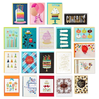 Boîte de cartes variées pour toutes les occasions, fabriquées à la main, Hallmark, motifs floraux roses (paquet de 20 cartes)