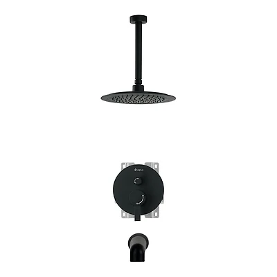 akuaplus® Matte Black 3-Way diverter Pressure Balance Bath Shower Valve Set round w/ 1-Setting Shower head and Spout