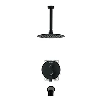 akuaplus® Matte Black 3-Way diverter Pressure Balance Bath Shower Valve Set round w/ 1-Setting Shower head and Spout