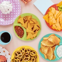 Mainstays 4 pack Plastic Stackable 2 Section Snack Serving Bowl with Dipping Sauce Compartment