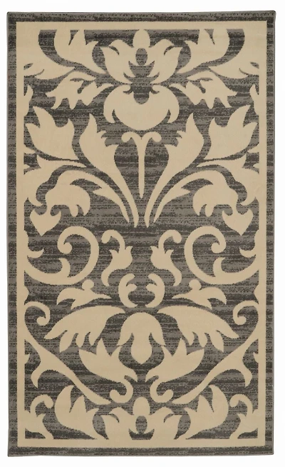 Capri Damask Grey & Bone 4' 3" x 7' 3" Area Rug