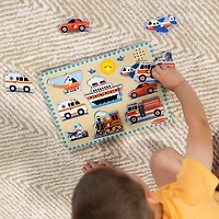 Melissa & Doug Vehicles Sound Puzzle - Wooden Peg Puzzle With Light-Activated Sound Effects (8 pcs), Wooden Peg Puzzle