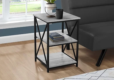 Monarch Specialties Accent Table, Side, End, Nightstand, Lamp, Living Room, Bedroom, Grey Laminate, Black Metal, Contemporary, Modern