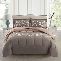 Marina Decoration Ultra Soft Luxury Fluffy Goose Down Alternative Bed in a Bag Bedding Printed Comforter Set Includes Sheet Set, Taupe Floral Paisley Pattern