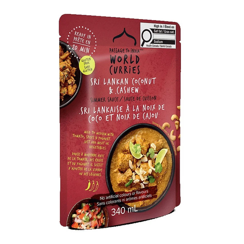 Passage Foods, Passage to India, Sauce Mijotée au Poulet, Noix de Coco et Cajou du Sri Lanka, 340 ml