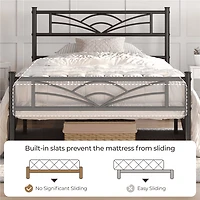 Fullfurnique Metal Platform Bed Frame with Cloud Inspired Design Headboard, Full, Black