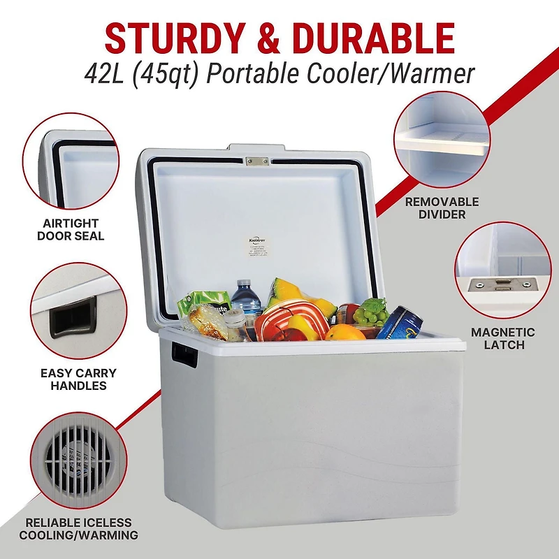 Koolatron Glacière/réchauffeur électrique 12 V, réfrigérateur thermoélectrique pour voiture 42 L (45 pintes), mini réfrigérateur portable, gris