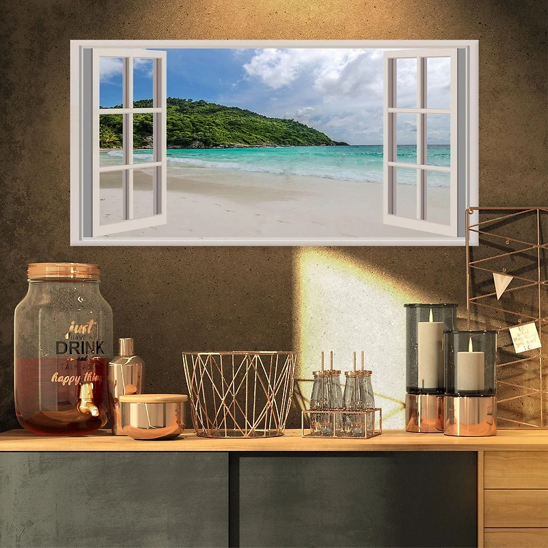 Designart Open Window to Calm Seashore Canvas Wall Art