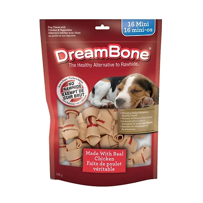 DreamBone Mini Bones Made With Real Chicken 16 Count, Rawhide-Free Chews For Small Dogs, DreamBone Chicken Mini 16ct, 9.0oz, 256g