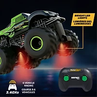 Motor Dayz R/C Bigfoot Monster Truck Green Flames 1/43e, avec lumières DEL, technologie 2,4GHz, pour enfants de 4 ans et plus MD CAMION BIGFOOT 1:43