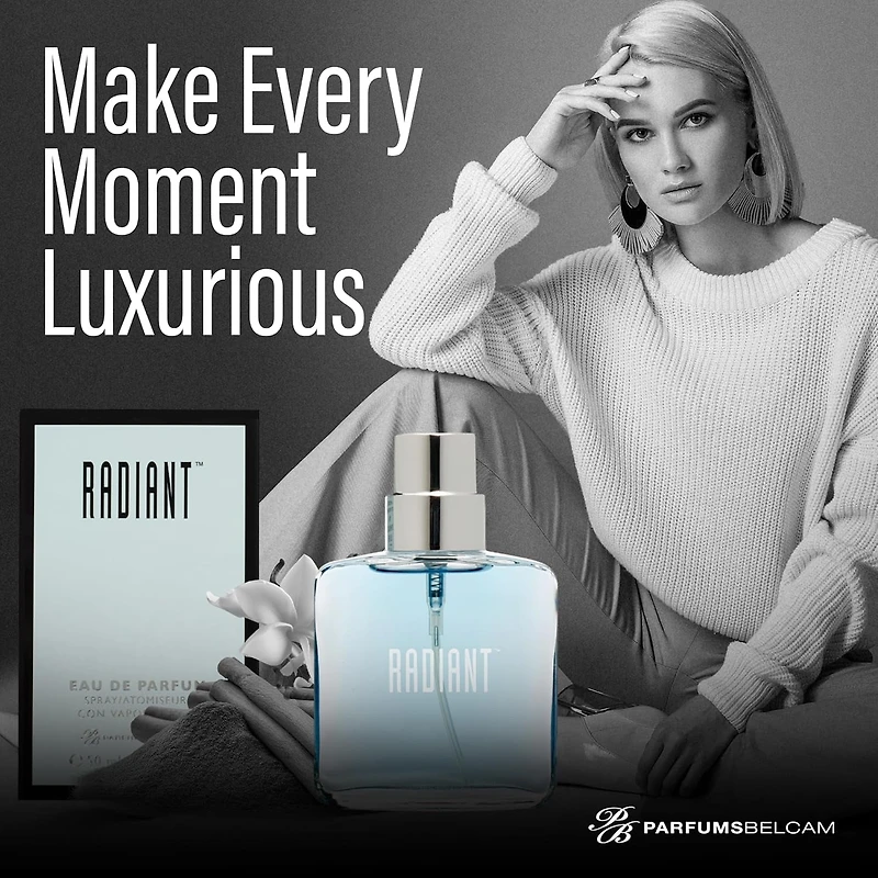 PB ParfumsBelcam Radiant Eau de Toilette Vaporisateur pour Femmes, Parfum Sucré et Sophistiqué pour Tous les Jours, 50 ml