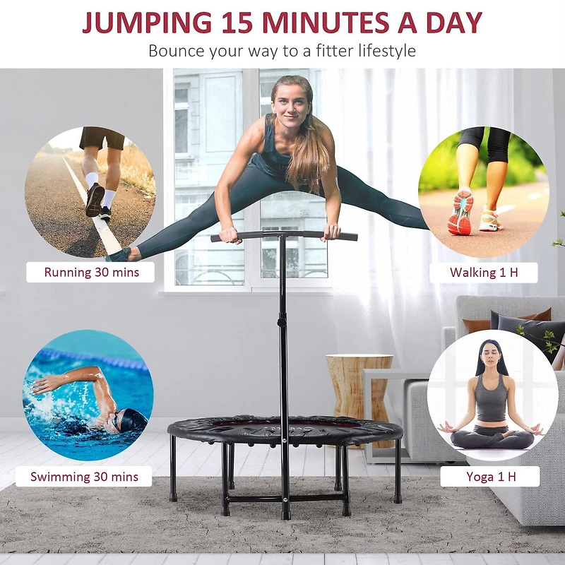 Mini Trampoline d'exercice RebondCardio Barre en T réglable Noir