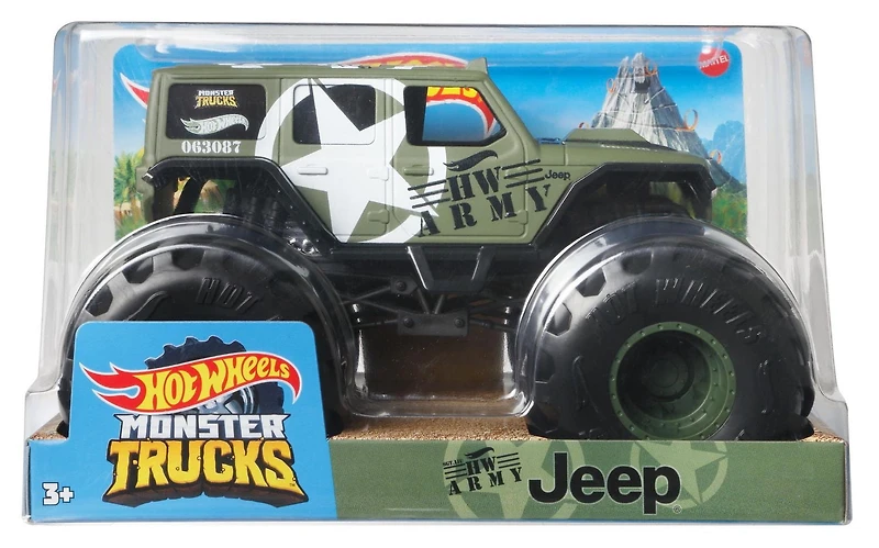Hot Wheels Monster Trucks Véhicule 2018 Jeep Wrangler en métal moulé, 1:24