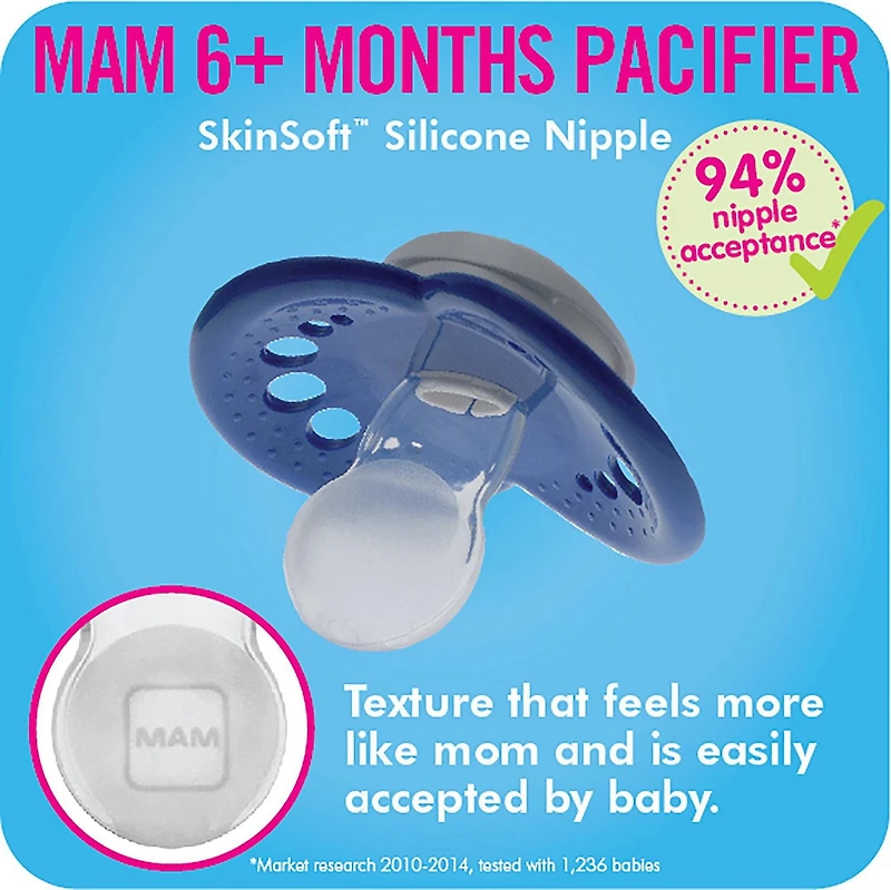 Suce MAM Original Matte (emballage de deux, 1 boîtier de stérilisation), suces 6 mois et plus, sucettes bébé unisexes, meilleure suce pour les bébés allaités, boîtier de stérilisation