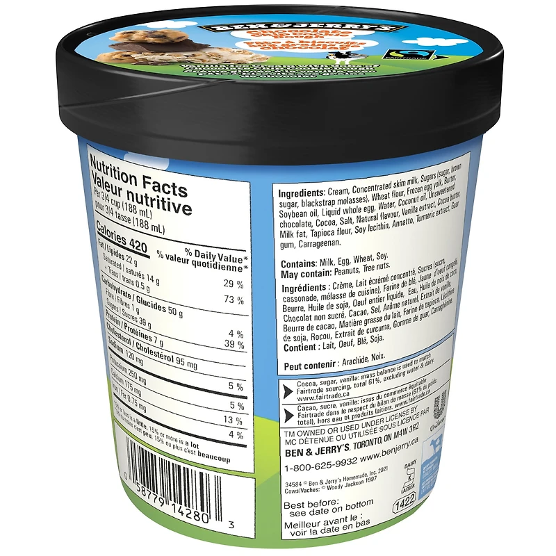 Crème Glacée Ben & Jerry's Pâte à Biscuits aux Grains de Chocolat 473 mL