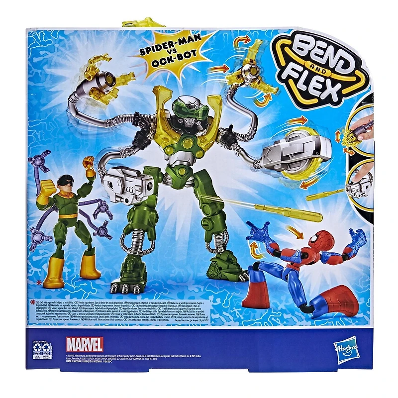 Marvel Spider-Man Bend And Flex Spider-Man Vs. Ock-Bot, 6-inch Spider-Man Action Figure, 10-Inch Ock-Bot With 2 Projectiles, Ages 4 And Up