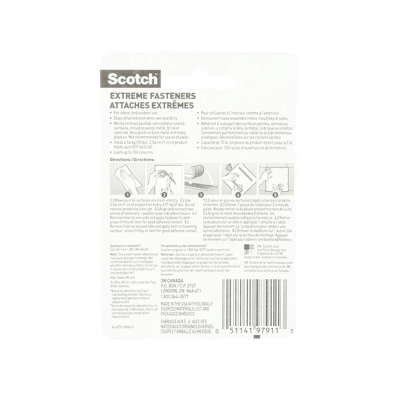 Scotch™ 25 mm x 76.2 mm (1 in x 3 in) Extreme Fasteners, Clear