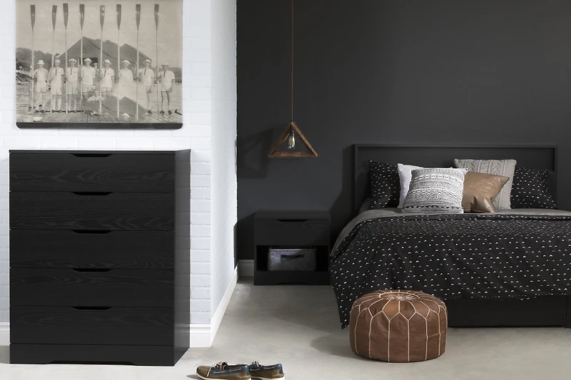 Commode 5 tiroirs pour Adulte, fini Chêne noir, collection Holland de Meubles South Shore
