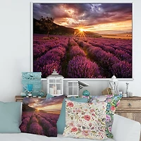 Designart Sunrise & Dramatic Clouds Over Lavender Field IV FLOAT FRAME WALL ART
