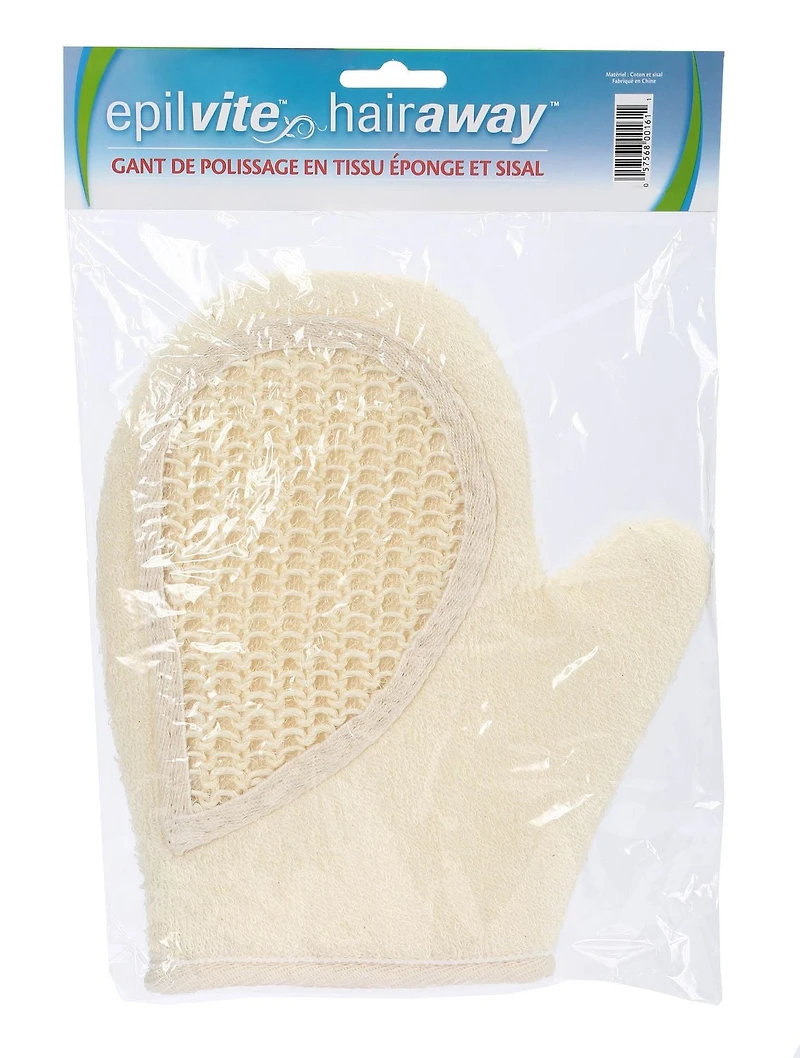Epil-Vite / Hair-Away Gant de Polissage en Tissu Éponge et Sisal