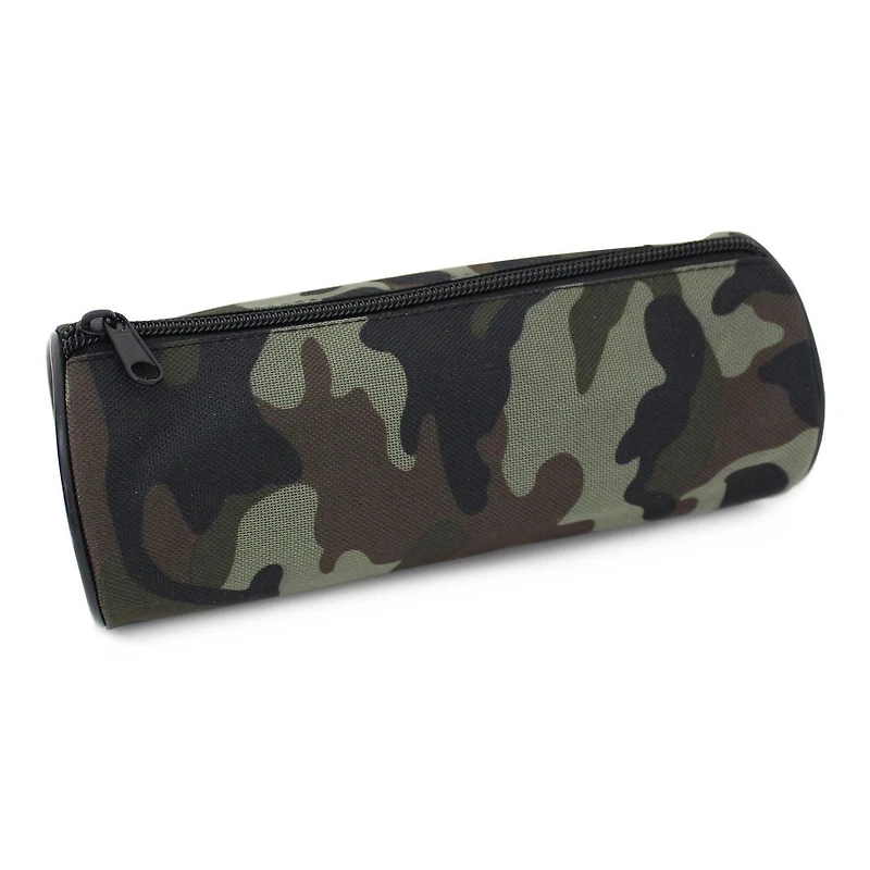 Pen+Gear Khaki Green Camo Barrel Pencil Pouch in Durable Polyester