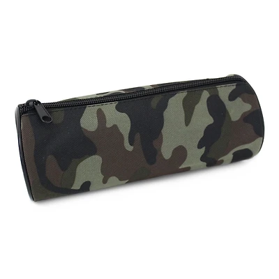 Pen+Gear Khaki Green Camo Barrel Pencil Pouch in Durable Polyester