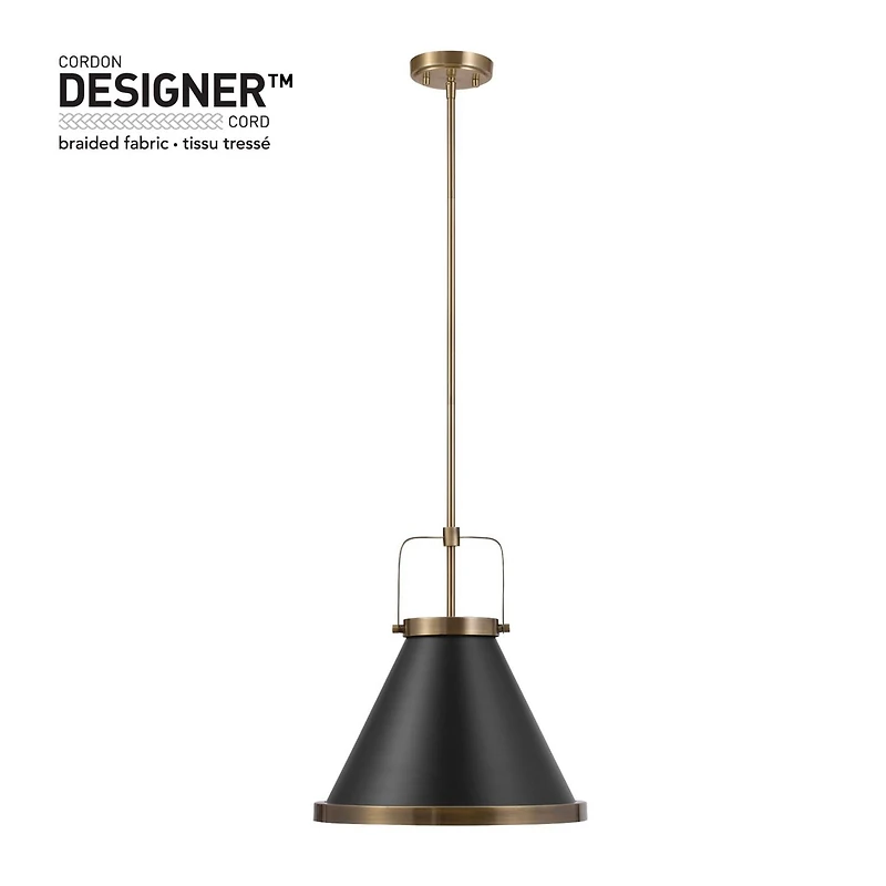 Novogratz x Globe Sophia 1-Light Pendant Lighting, Matte Black, Matte Brass Accents