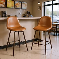 Homy Casa Lot de 4 tabourets de bar modernes, pivotant à 360°, revêtement en tissu, pattes en métal réglables, Cognac