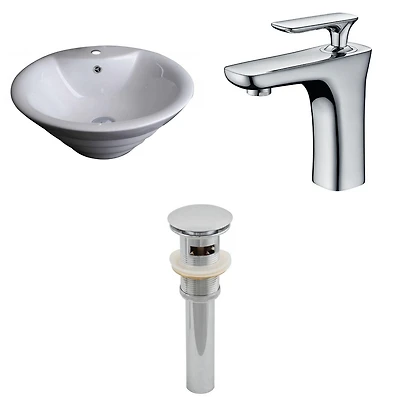 American Imaginations -in. W Above Counter White Bathroom Vessel Sink Set For 1 Hole Center Faucet AI