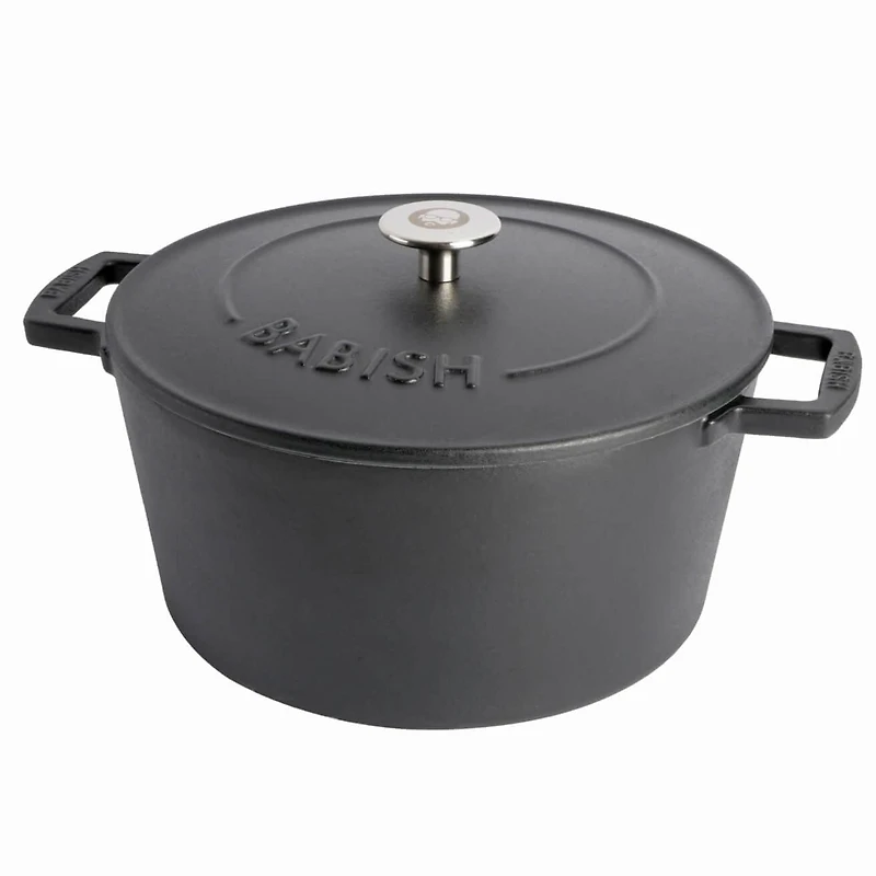 Babish Four hollandais rond en fonte émaillée avec couvercle, 6 litres, noir mat