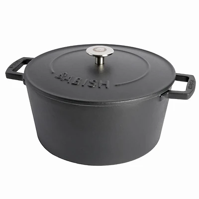 Babish Four hollandais rond en fonte émaillée avec couvercle, 6 litres, noir mat