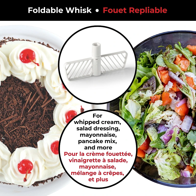 Starfrit Robot Culinaire Manuel 3-en-1, Hachoir, Fouet & Essoreuse À Salade, Lames À Glace, 2 Vitesses, Bol 1L, Pour Salsa, Hummus, Mayo, Vinaigrette