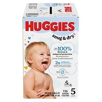 Couches Huggies Snug & Dry pour bébé, taille Giga 1 à 7, 128 à 54 unités Taille 1 à 7 | Comte 54-128