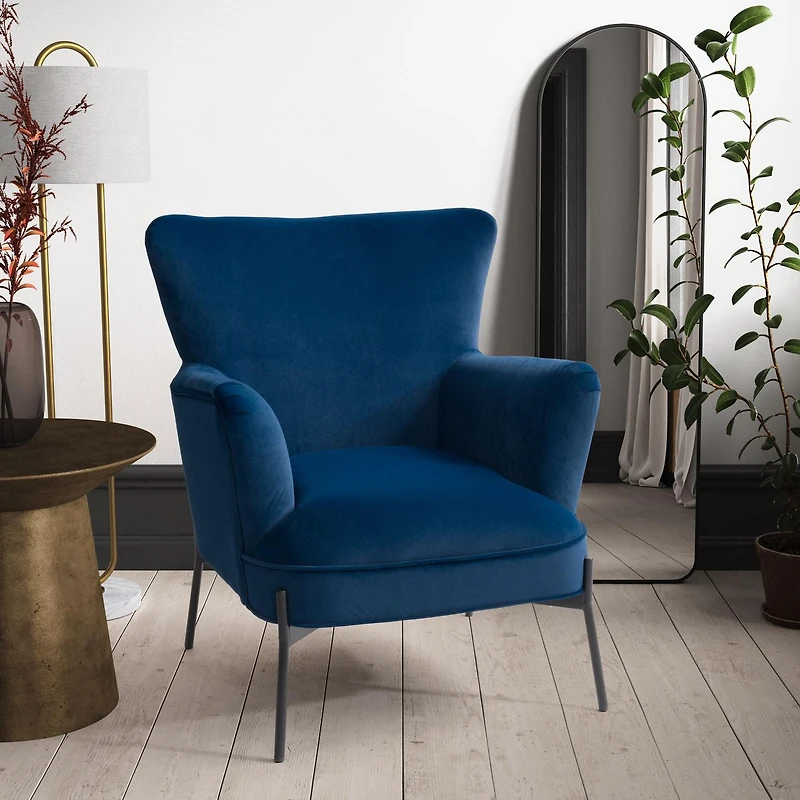 CorLiving Eliana Modern Wide Velvet Upholstered Indoor Wingback Accent Chair