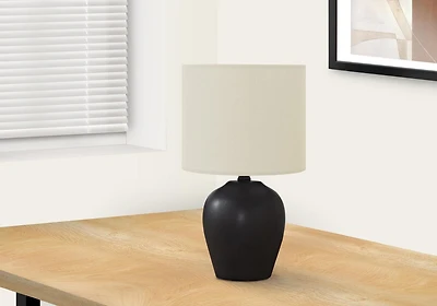 Monarch Specialties  Luminaire, 17"h, Lampe De Table, Noir Céramique, Teinte Ivoire / Crème, Transitionnel