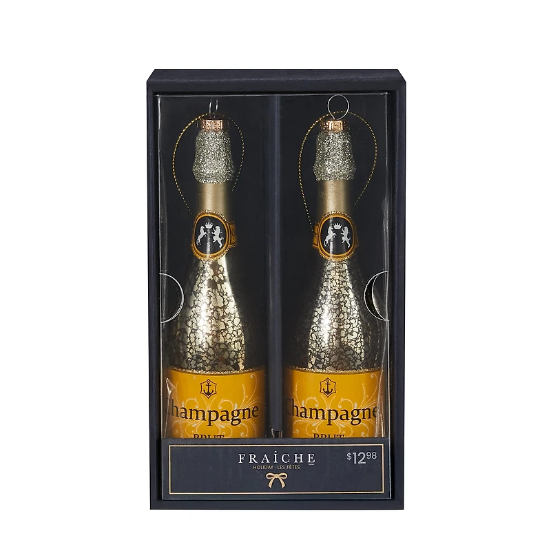 Paquet de 2 décorations en forme de bouteilles de champagne Fraîche FRAICHE EX ORNEMENT NOEL 2 UN