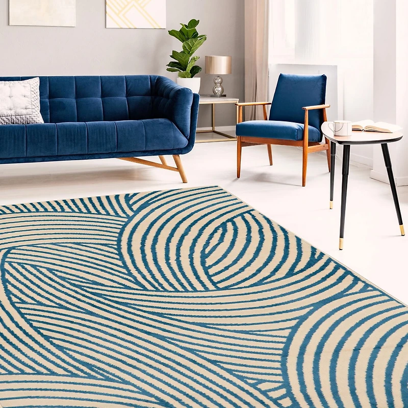 Capri Binya Bone & Blue 6' 5" x 9' 3" Area Rug