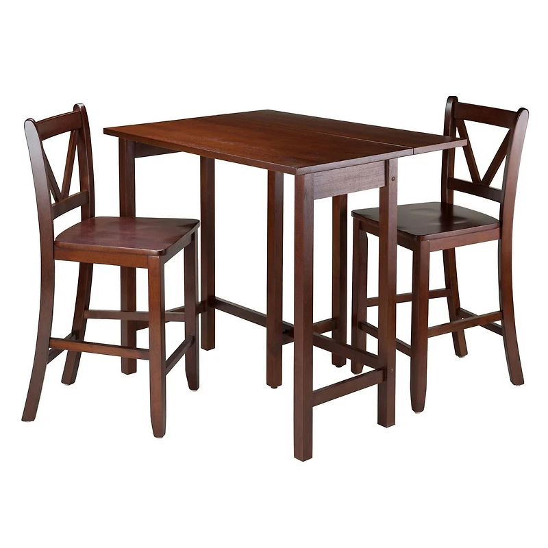 Table à abattant 3 pièces Lynnwood avec 2 tabourets de comptoir à dossier en V de Winsome - 94355