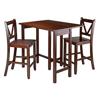 Table à abattant 3 pièces Lynnwood avec 2 tabourets de comptoir à dossier en V de Winsome - 94355