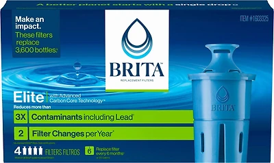 Brita Elite Replacement Filter, Reduces 30+ contaminants while keeping healthy minerals, WQA Certified to reduce Lead, Microplastics, Chromium and Chlorine, Lasts 6 months,, 4 Count