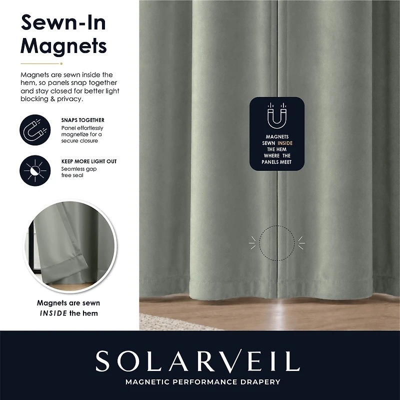 SOLARVEIL Paire de panneaux de rideaux en velours avec fermeture magnétique, 84 x 37 po, couleur sage