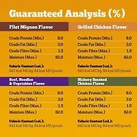 Nourriture humide pour chiens adultes PEDIGREE COUPES DE CHOIX AU JUS saveur de filet mignon, saveur de bœuf, nouilles et légumes, saveur de poulet grillé et saveur de poulet fumé à l’hickory en forma