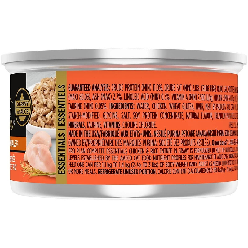 Purina Pro Plan Complete Essentials Entrée de Poulet et Riz en Sauce, Nourriture Humide pour Chats 85 g