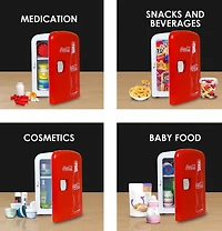 Coca-Cola Classic Mini réfrigérateur 4 L, glacière portable 6 canettes pour voyage, maison, bureau - Rouge