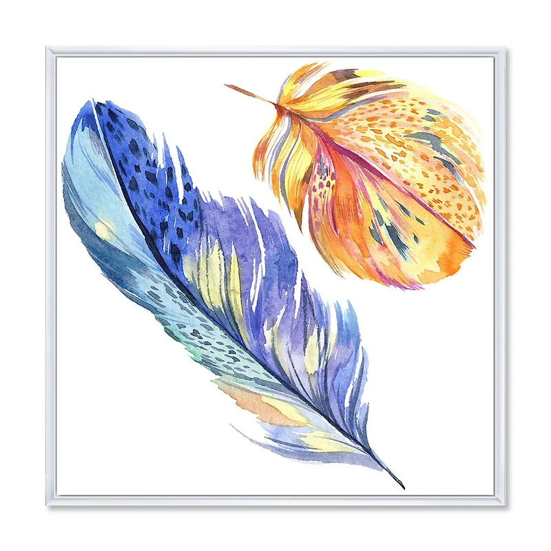 Designart Plume d'oiseau bleu coloré de l'aile ART MURAL À CADRE FLOTTÉ