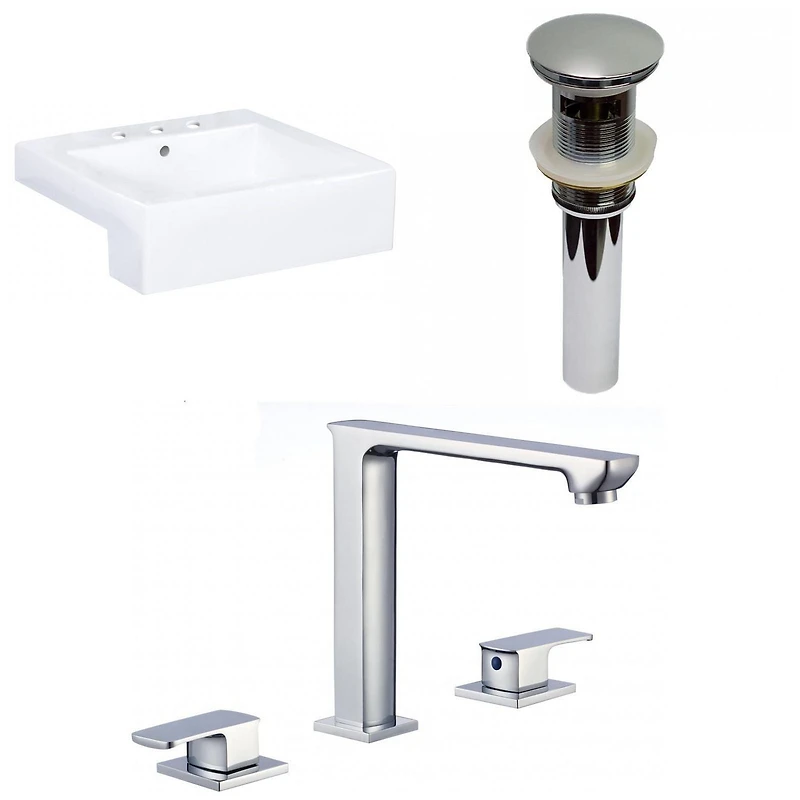 American Imaginations AI-34139 20.25 pouces W Vaisseau blanc semi-encastré pour 3H8-in. Centre de forage