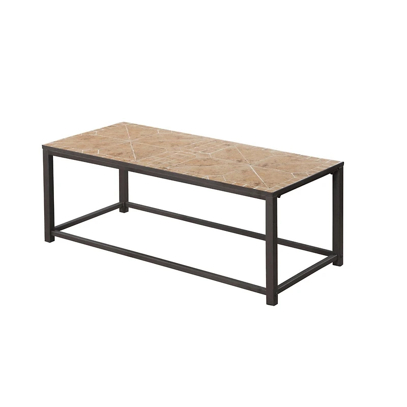 Monarch Specialties Coffee Table, Accent, Cocktail, Rectangular, Living Room, 42" L, Brown Tile, Brown Metal, Transitional